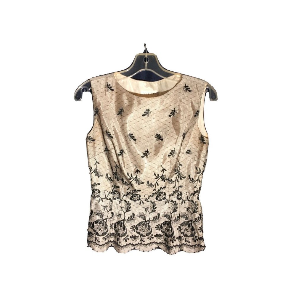 Parallel Women’s Beige Leaf Pattern Tan Lining With Lace Detail Blouse Size 4